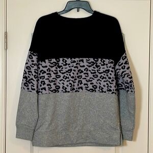 Women Crewneck Color Block Long Sleeve Pullover Sweatshirt Size M